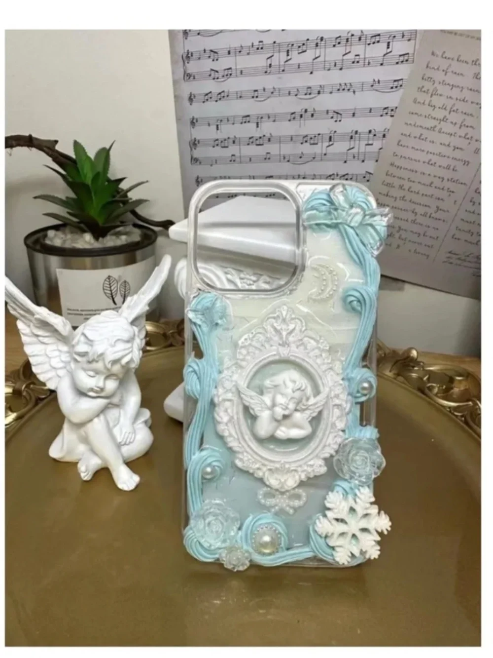 iPhone 13pro Baroque angel Phone Case, Handmade case